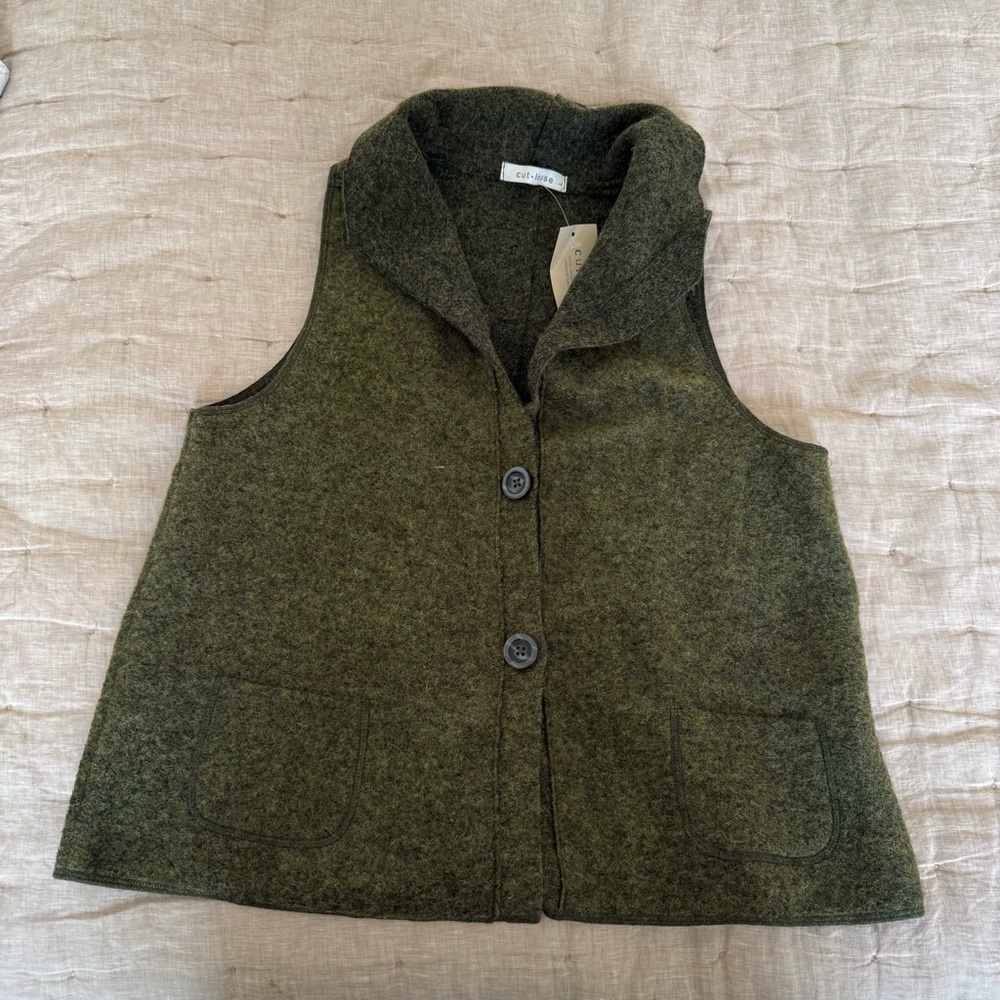cut loose Olive Wool-Blend Button Front Vest